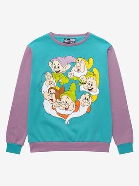 Disney Colorblock Seven Dwarfs Crewneck - Teal & Lavender